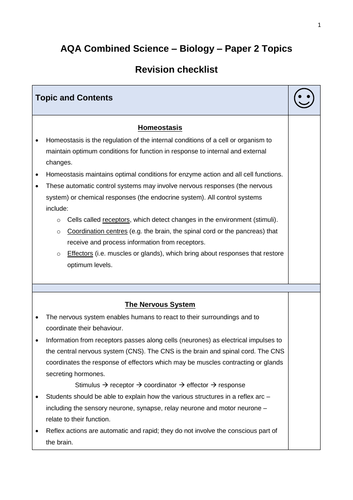 AQA GCSE Biology Paper 2 Topic Checklist