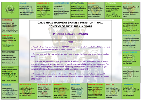Cambridge National Sports Studies R051 Revision Board Game
