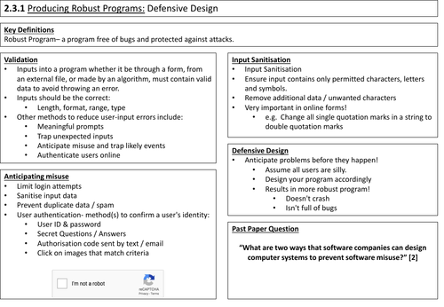 2.3 Producing Robust Programs Summary Sheet
