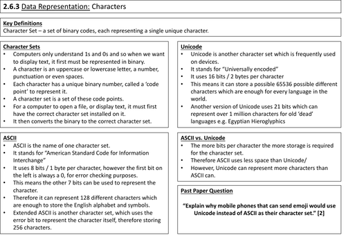 2.6 Data Representation Summary Sheets