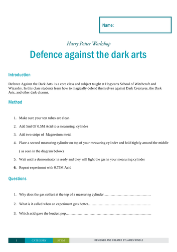 Year 6 Science Transition Harry Potter Chemistry