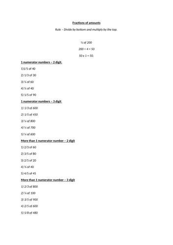 Fractions of amounts