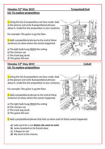 Year 3/4: Prepositions worksheet