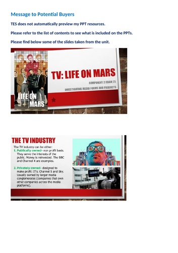 WJEC/Eduqas A Level Media TV LIFE ON MARS and THE BRIDGE  Component 2 (105 slides)