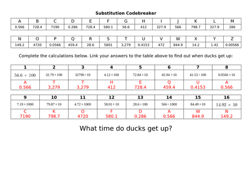 Codebreaker - multiplying and dividing decimals by 10, 100 and 1000 (Y5)