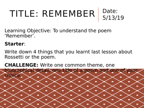 Edexcel A Level Paper 3 - Rossetti: Remember