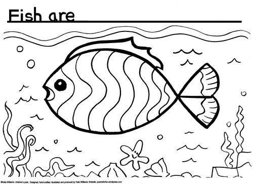 Fish in sea - Writing + Colouring Sheet + Ideas Sheet