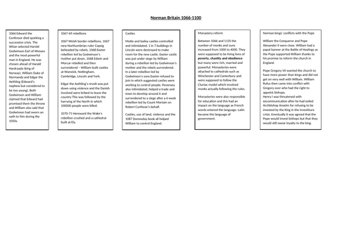 AQA Norman Britain 1page course overview