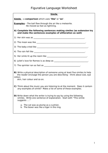 Figurative Language Worksheets | Teaching Resources