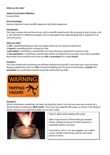 KS3 Hazards, risks and precautions