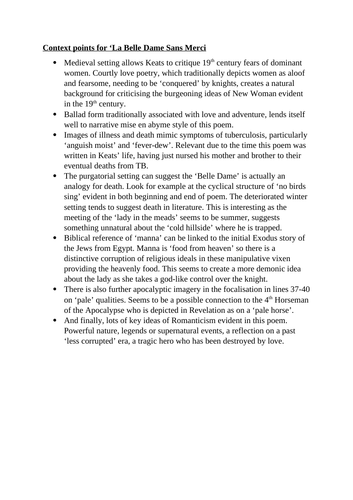 Edexcel Relationships Anthology- La Belle Dame Teaching Pack