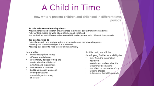 A Child in Time throughout Literature PP and SOW