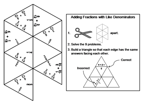Adding Fractions with Like Denominators Game: Math Tarsia Puzzle
