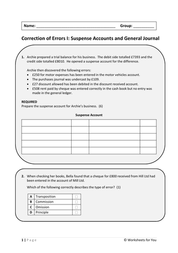 Suspense Accounts and General Journal