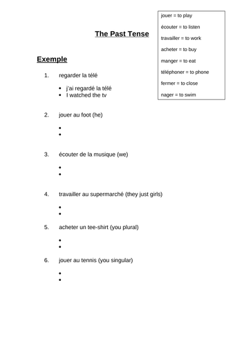 Practice of past tense using avoir | Teaching Resources