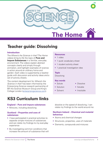 Dissolving - Teacher Guide