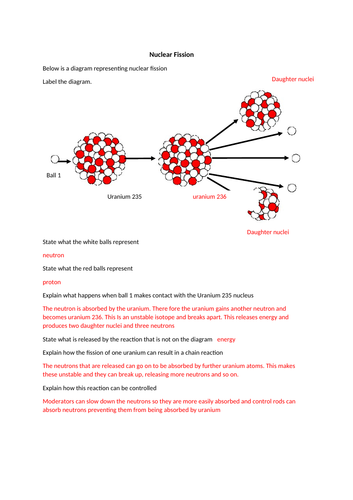 Fission and chain reaction worksheet