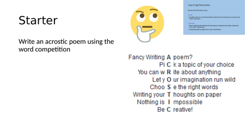 Competition lesson BTEC Tech Award Enterprise Component 1