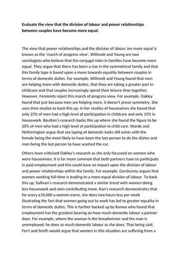 AQA Sociology Families and Households Couples Essay