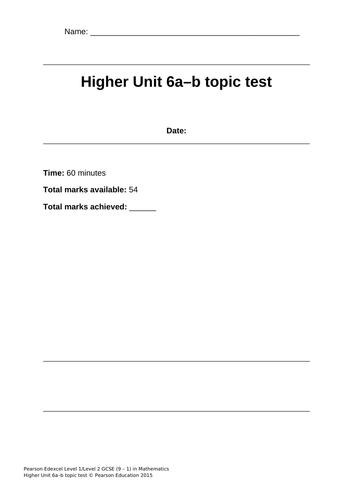 GCSE 9-1 Mathematics Higher Tier Exam Practice Tests -Unit 6-10 Pearson Edexcel