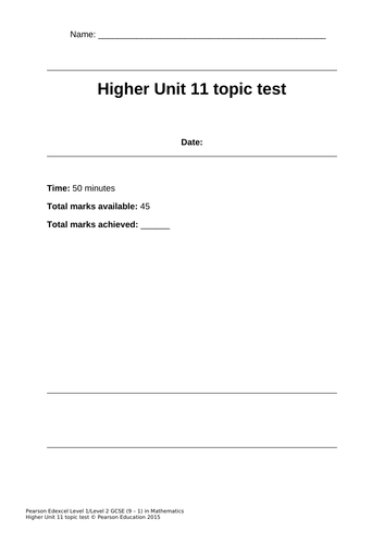 GCSE 9-1 Mathematics Higher Tier Exam Practice Tests- Unit 11-15 Pearson Edexcel