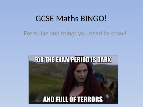 GCSE Maths Formulae BINGO! (Higher)