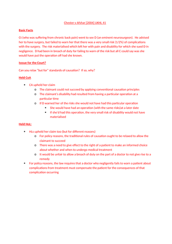 Tort Law Complete Notes (136 documents covering all case law and topics)