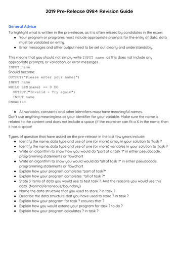 Computer Science Pre-Release Revision Notes | Teaching Resources