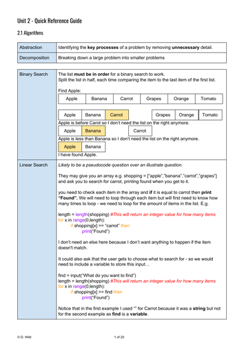 OCR J276 Computing - Unit 2 Quick Reference Revision Guide (Entire Unit)