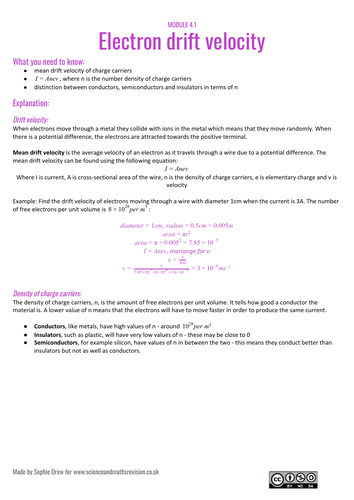 Electron drift velocity A Level physics