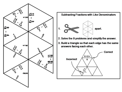 Subtracting Fractions with Like Denominators Game: Math Tarsia Puzzle