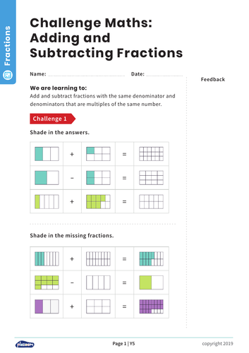 Adding and Subtracting Fractions: Y5 – Fractions – Maths Challenge