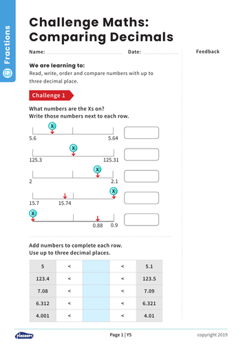 Ordering Decimals: Y5 – Fractions – Maths Challenge