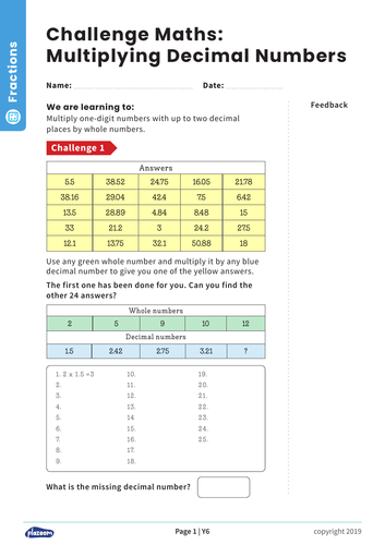 Multiplying Decimal Numbers: Y6 – Fractions – Maths Challenge