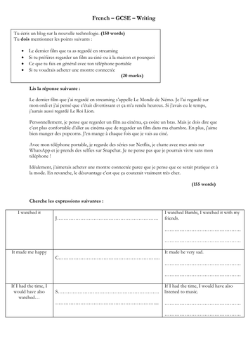 French - GCSE - writing - les médias  (150 word model answer - complex structures)