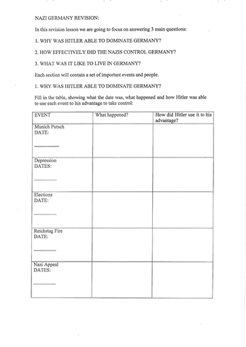 Revision activities: Hitlers Nazi Germany