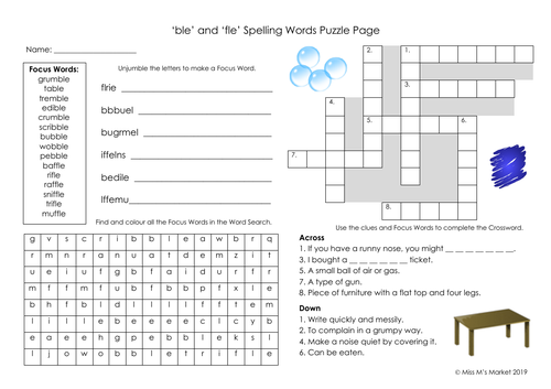'ble' & 'fle' Spelling Puzzle Page