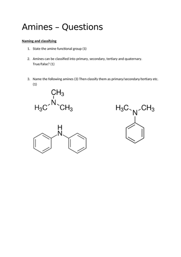 A2 Chemistry - Amines questions (+ answers!)