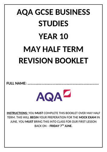 AQA GCSE 9-1 Business Studies Revision Booklet