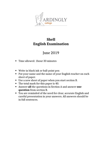 Unseen Poetry and Writing Exam Paper for Year 9
