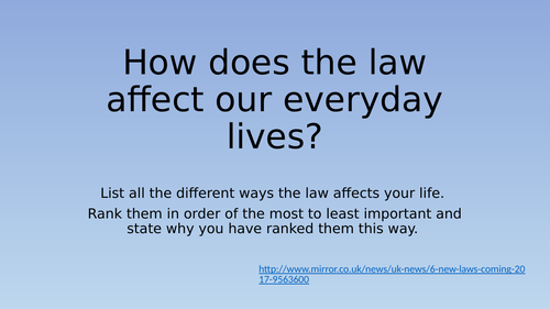 Edexcel GCSE Citizenship 9 - 1 Theme C  How The Law Effects Our Everyday Lives