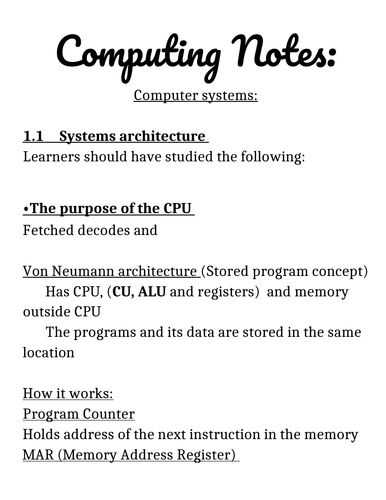 OCR Computer science revision notes