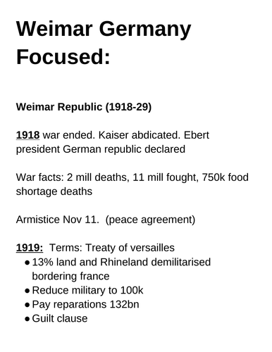 Edexcel GCSE History, Weimar Germany/Hitler's Rise To Power Revision Notes