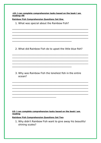 Rainbow fish worksheets - whole set