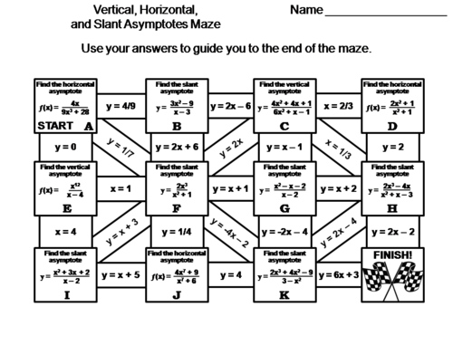 Vertical, Horizontal, and Slant Asymptotes Activity: Math Maze