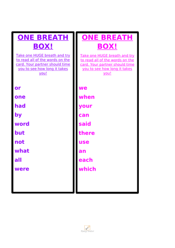 One breath box - first 100 common words game