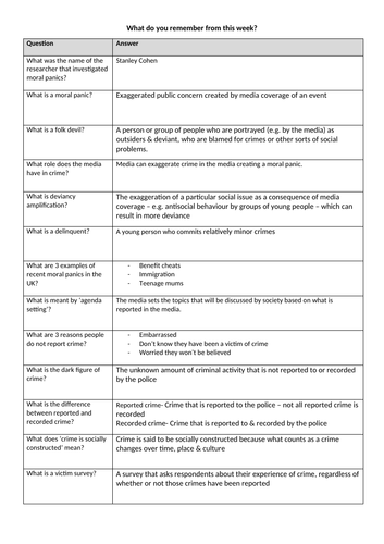 GCSE Sociology- AQA- Crime & Deviance- Review questions and answers part 2