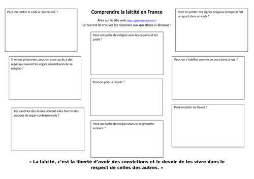 Comprendre La Laicite En France Teaching Resources