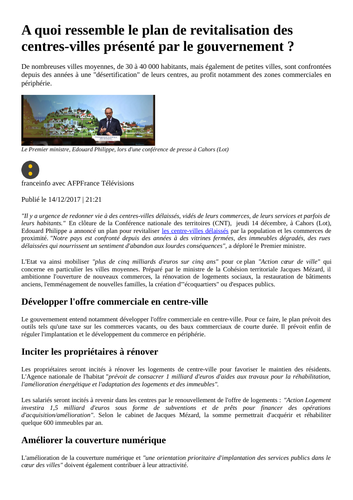 Le plan de revitalisation des centre-villes - Gouvernement Macron