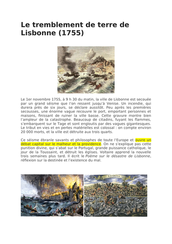 Candide - contexte "le tremblement de terre de Lisbonne"